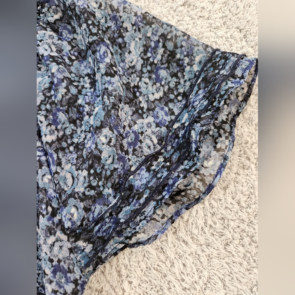 Express Blue Flower Pattern Ruffle And Smocking E… - image 5